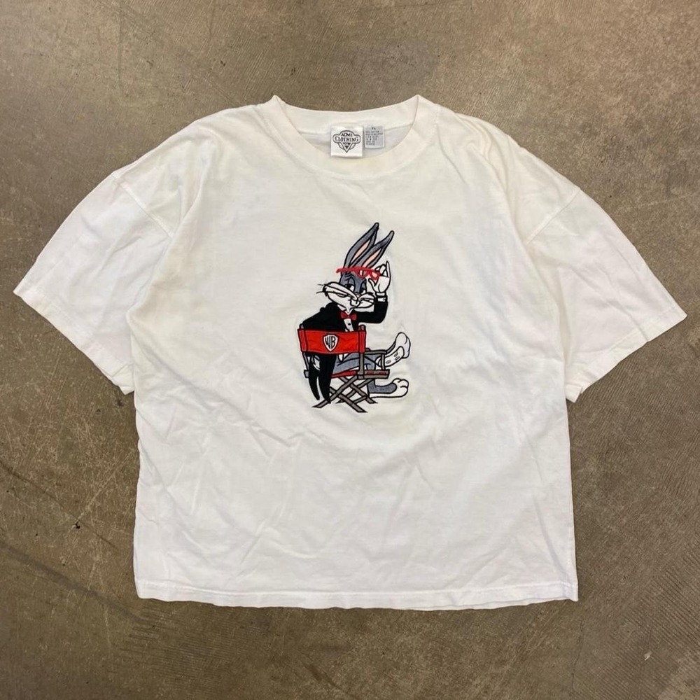 Vintage Looney Tunes Bugs Bunny Director Chair 90s Cartoon Embroidery T-Shirt XL